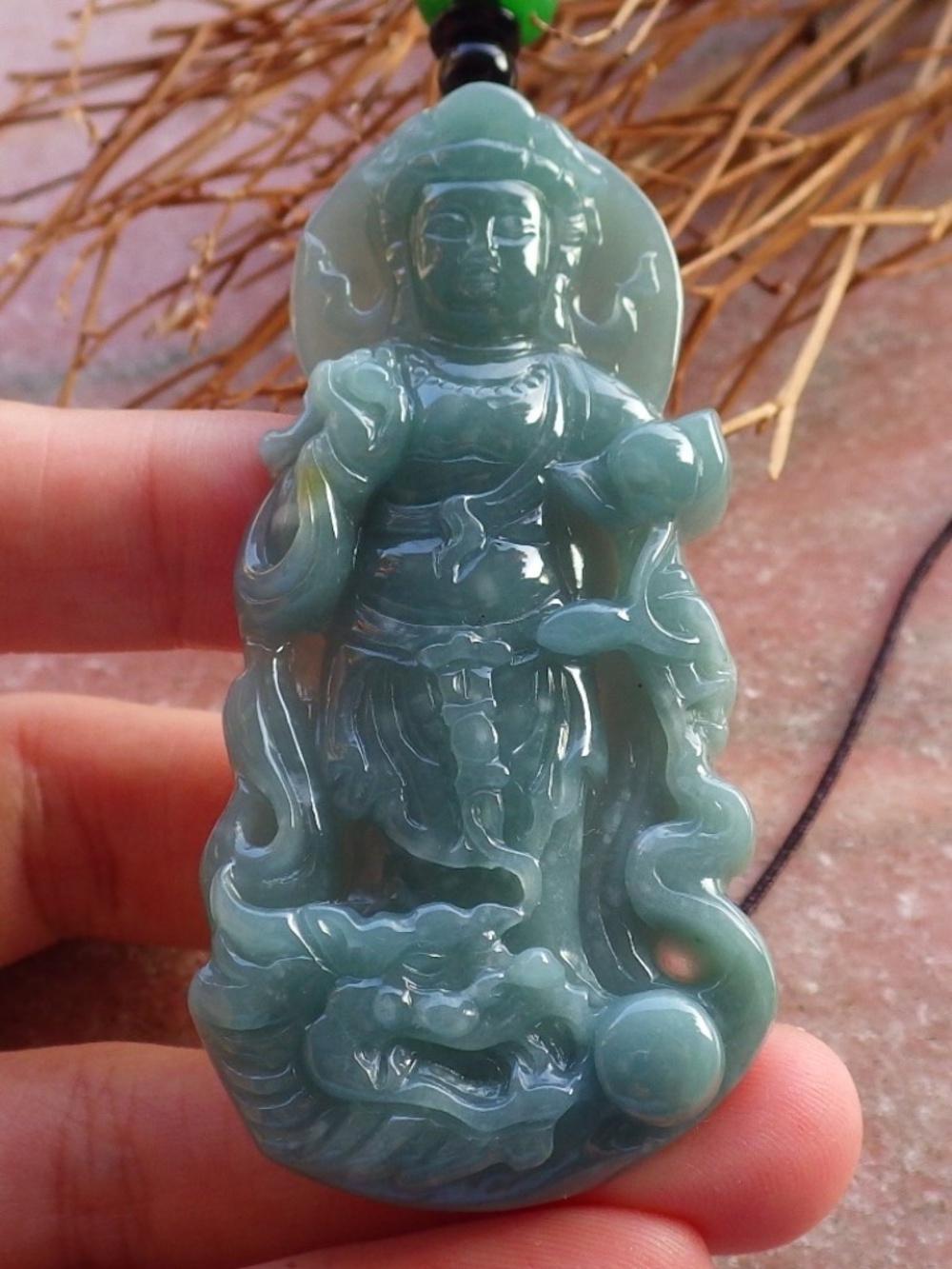 Certified Natural A Jade jadeite Dragon Guanyin Kwan Yin Pendant Necklace